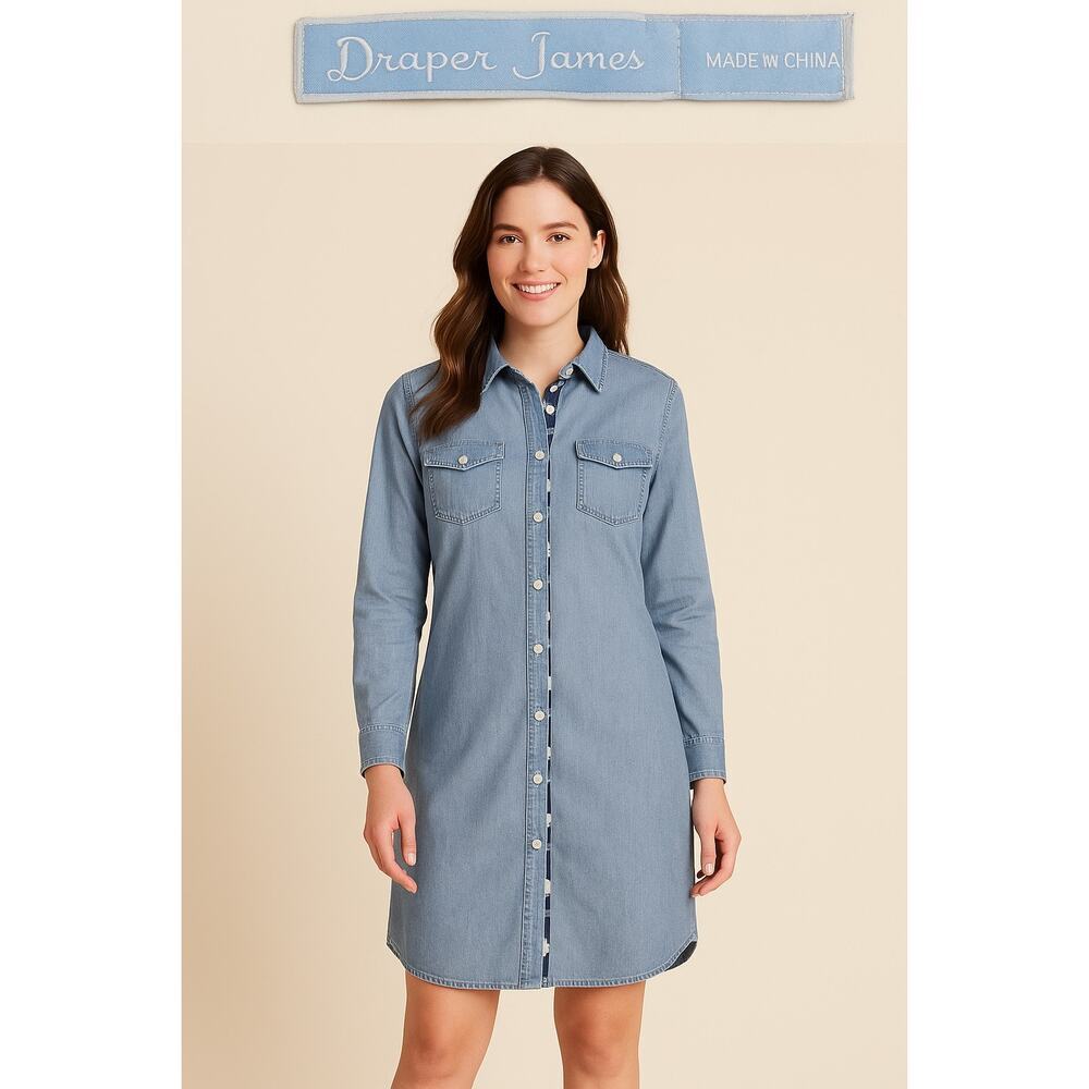 Draper James Embroidered Chambray Shirt Dress | Size 12